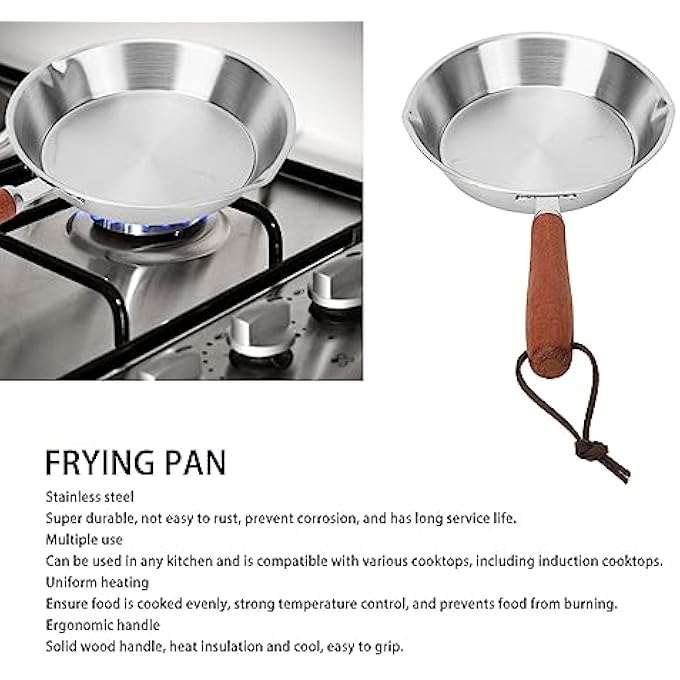 ايجويوس مقلاة من الفولاذ المقاوم للصدأ مع تسخين متساوي ومقبض خشبي للطهي في المطاعم المنزلية - Image 5