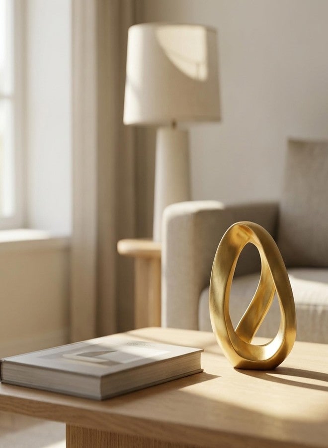 XIAOMAGG Abstract Gold Knot Sculpture, Modern Geometric Infinity Loop Tabletop Decor for Coffee Table, Bookshelf & Shelves, Luxury Home Accents (Loop - Gold) - Image 2