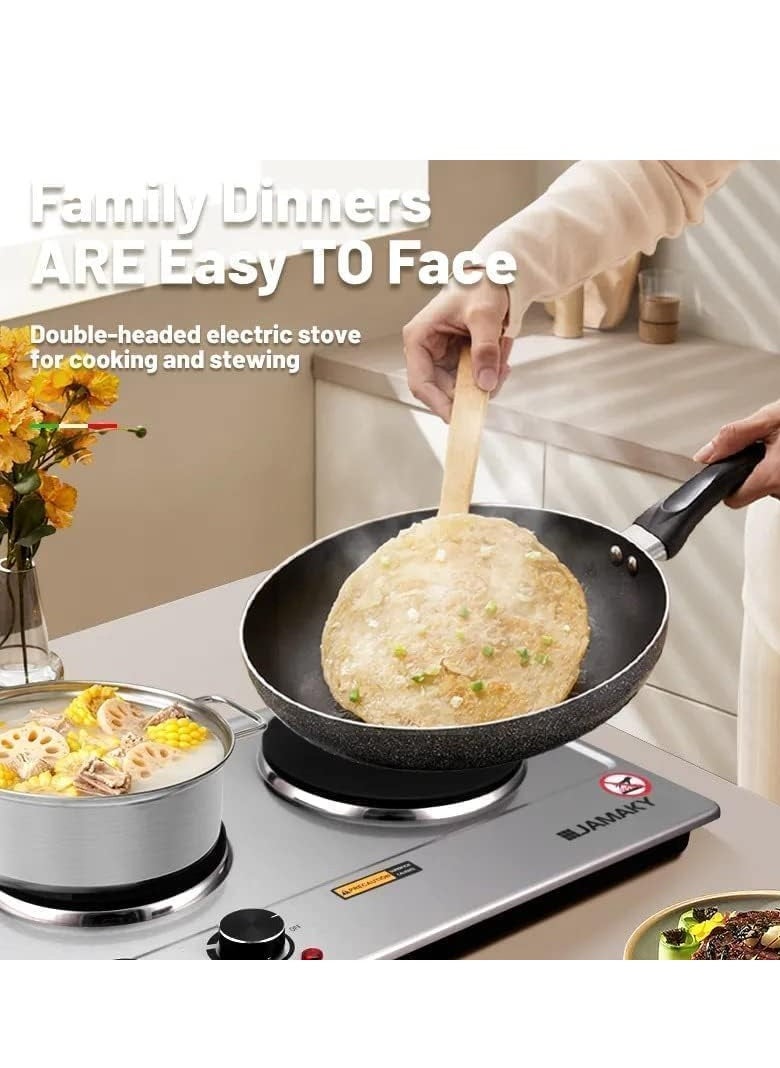 JAMAKY Italy Electric Flat Cooker, 2 Eyes, 1500+2000 Watt, Silver, JMK7010  - Image 4