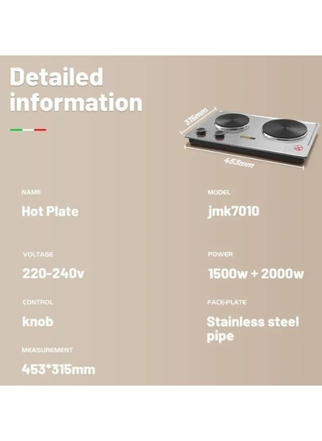 JAMAKY Italy Electric Flat Cooker, 2 Eyes, 1500+2000 Watt, Silver, JMK7010  - Image 3