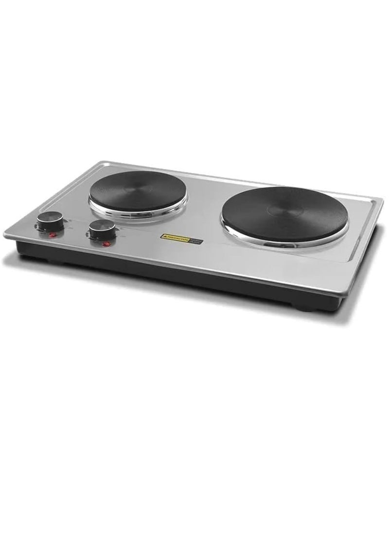 JAMAKY Italy Electric Flat Cooker, 2 Eyes, 1500+2000 Watt, Silver, JMK7010  - Image 1