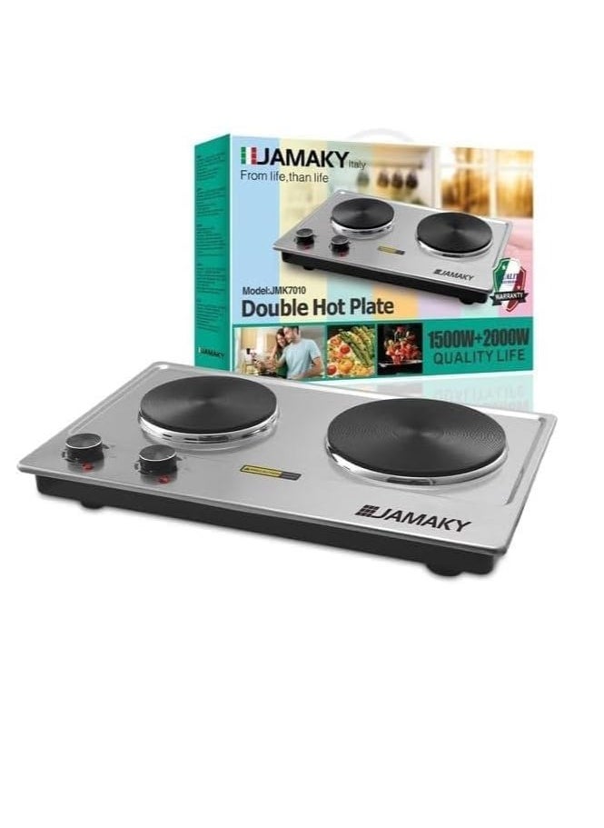 JAMAKY Italy Electric Flat Cooker, 2 Eyes, 1500+2000 Watt, Silver, JMK7010  - Image 2