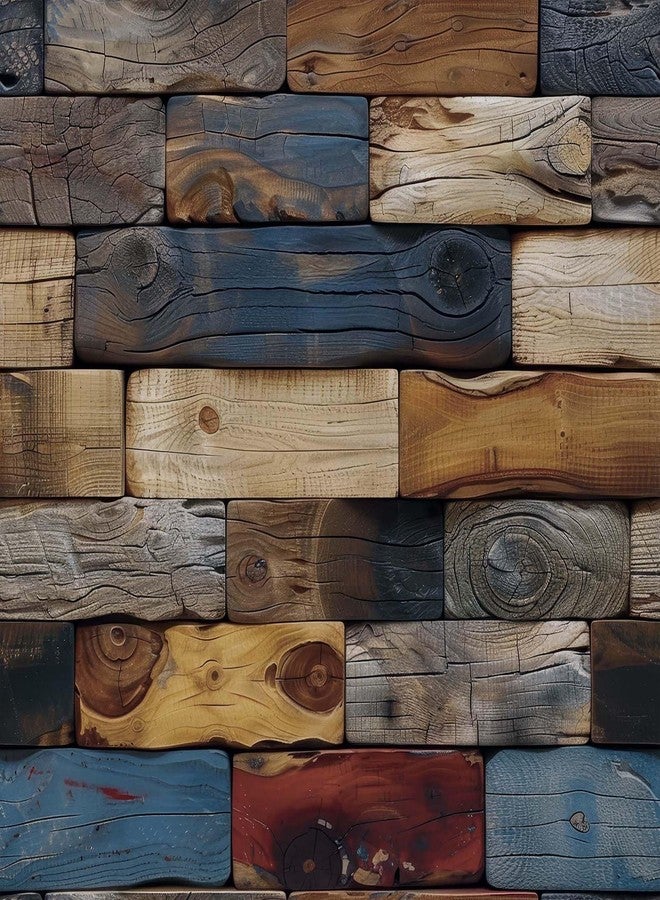 FLFK Faux Wood Bricks Wallpaper,Peel and Stick Wood Grain Wall Mural for Living Room, Bedroom, Kitchen, Office, Apartment Decor 16"x64" - Image 1
