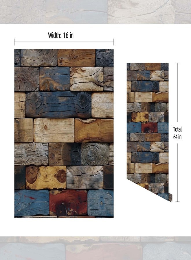 FLFK Faux Wood Bricks Wallpaper,Peel and Stick Wood Grain Wall Mural for Living Room, Bedroom, Kitchen, Office, Apartment Decor 16"x64" - Image 2