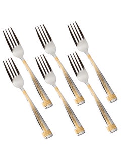 Dania Set of 6 stainless steel eating forks with golden decor  - Image 1