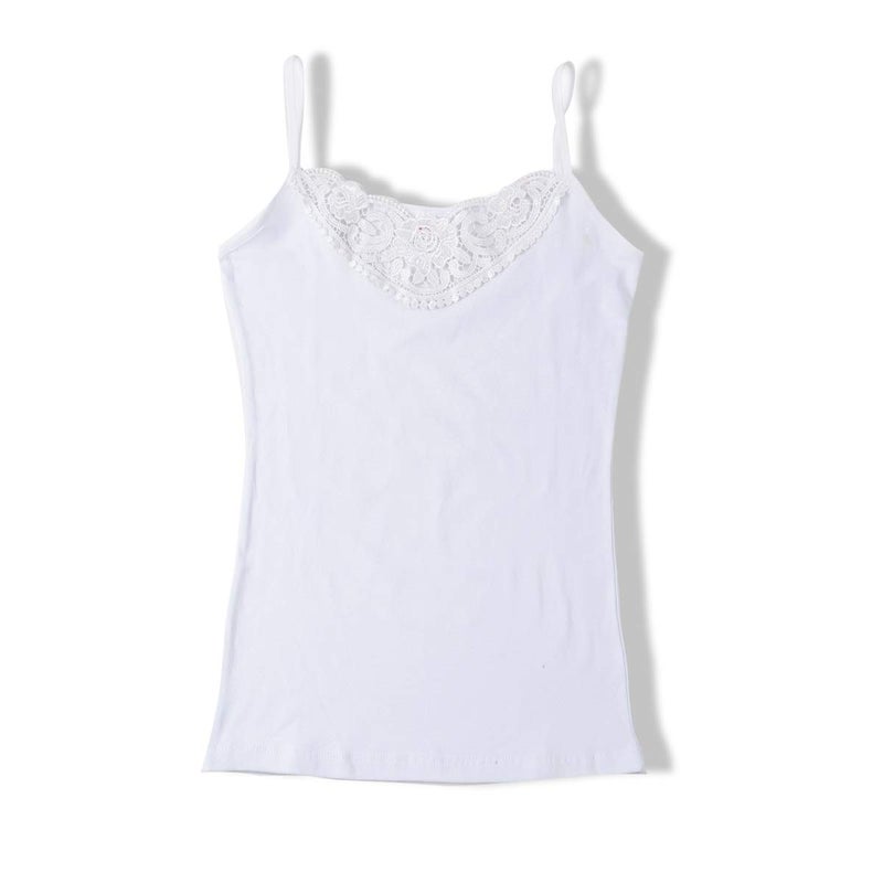 POWER UNICO FLOWER Womens Tank Top Camisoles with Premium Cotton Italian Design - Trimmed with Flower Lace on Neckline (928-White, M) - Image 1