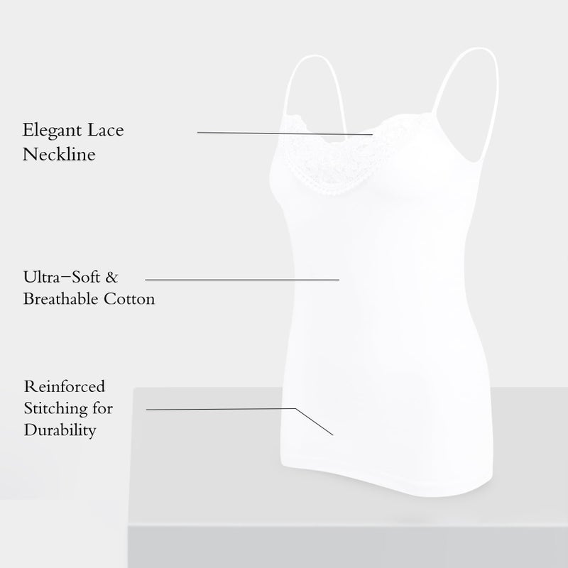 POWER UNICO FLOWER Womens Tank Top Camisoles with Premium Cotton Italian Design - Trimmed with Flower Lace on Neckline (928-White, M) - Image 5