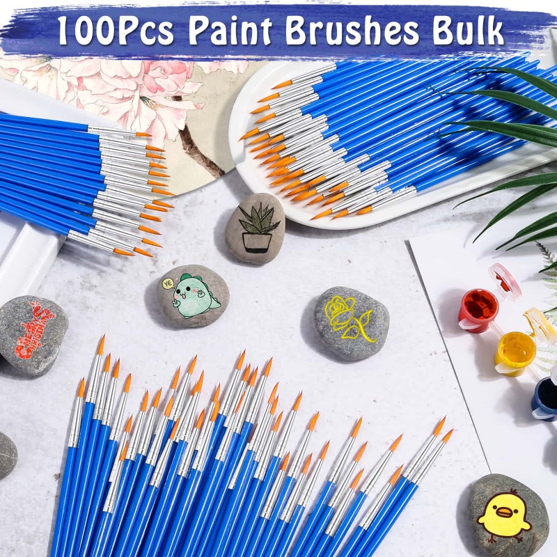 anezus 100Pcs Paint Brushes Bulk Small, for Kids Fine Set Detail Classroom Model Canvas Face Nail Art Acrylic Watercolor Craft Supplies, Blue - Image 2