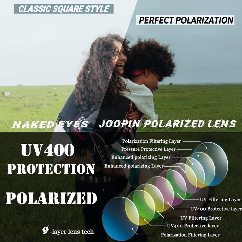 Joopin Square Sunglasses Men Women Polarized UV Protection Classic Trendy Lightweight Designer Sun Glasses for Driving Fishing Hiking Golf - Image 5