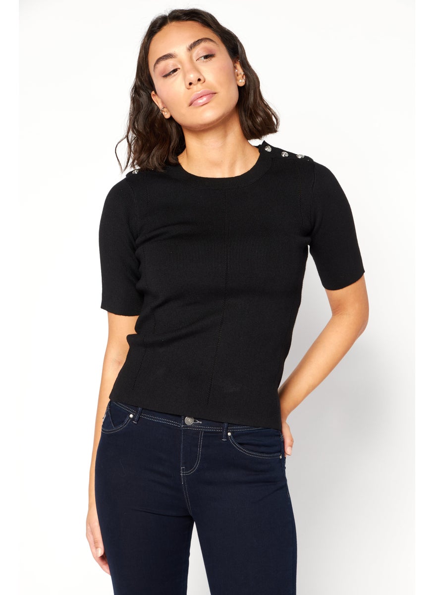 Women Crew Neck Short Sleeves Textured Top, Black - pzsku/Z6B8C39FB74BD87EA0096Z/45/_/1725379018/4fcbc939-e8bf-4b67-b2a5-dc8172a2acad