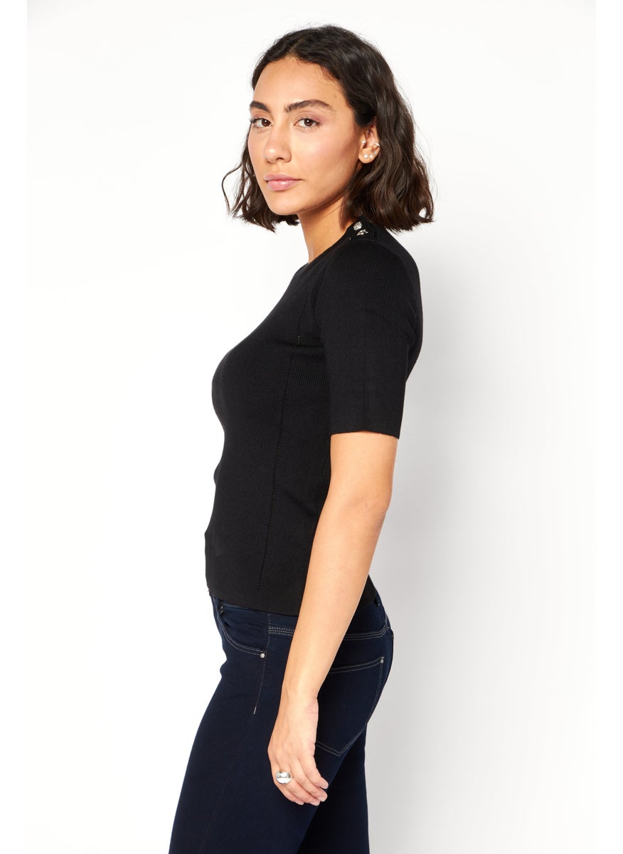 Women Crew Neck Short Sleeves Textured Top, Black - pzsku/Z6B8C39FB74BD87EA0096Z/45/_/1725379023/2d3589e7-fe4a-4134-b957-6bdb82bd4e6f