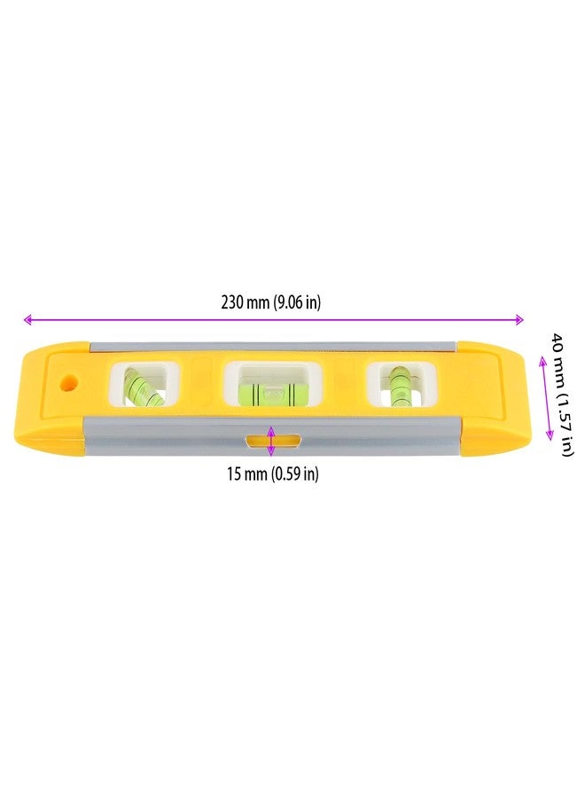 هاكزيون، 10 قطع، مستوى طوربيد مغناطيسي أصفر 9 بوصات، أداة مستوى فقاعات بلاستيكية، أداة قياس مستوى الروح مع فقاعات 45/90/180 درجة للقياسات - Image 2