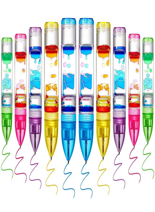 Equsion 10 Pcs Liquid Motion Bubbler Pen Toy Colorful Timer Pens for Focus, Stress, Anxiety Relief Sensory Toys for Back to School Classroom Birthday Kid Gift Office Supply (Bright Color) - Image 1