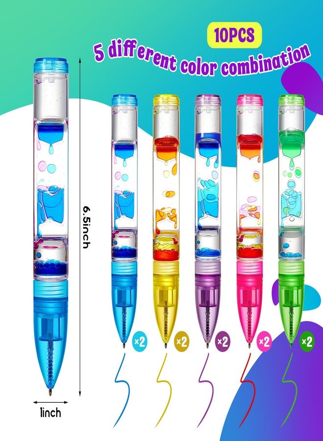 Equsion 10 Pcs Liquid Motion Bubbler Pen Toy Colorful Timer Pens for Focus, Stress, Anxiety Relief Sensory Toys for Back to School Classroom Birthday Kid Gift Office Supply (Bright Color) - Image 2
