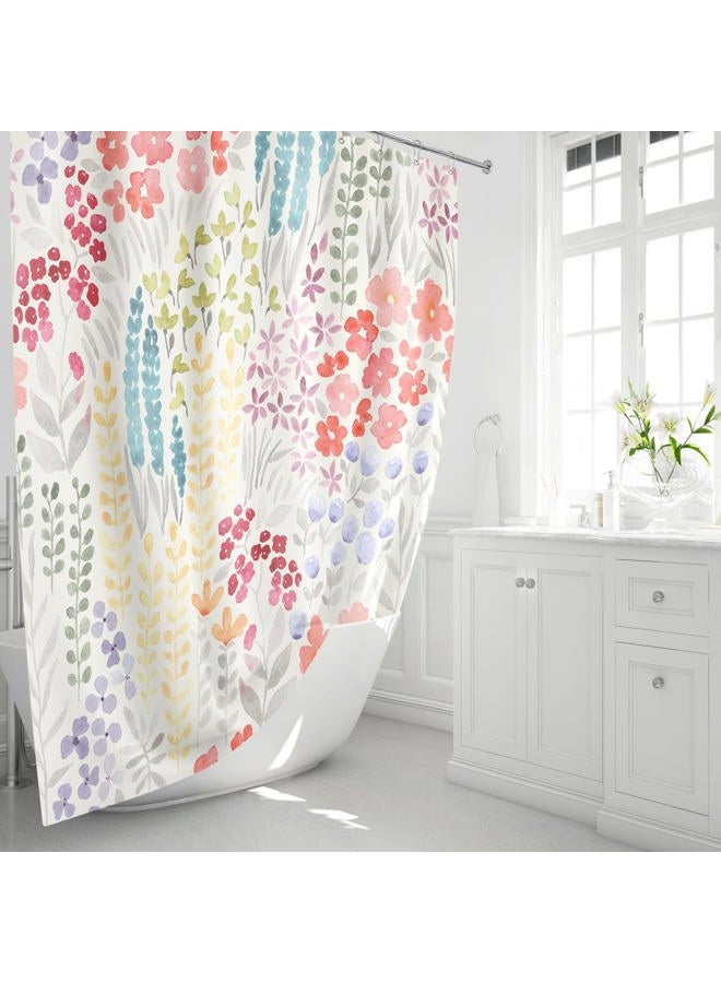 MAYZUS Small Stall Shower Curtain 36 x 72 Inch, Half Narrow Dorm Cute Floral Shower Curtain for Bathroom, Colorful Wildflower Boho Cottagecore Fabric Shower Curtain Set with Hooks, Ivory - Image 2