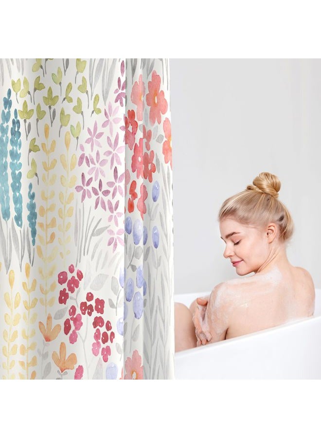 MAYZUS Small Stall Shower Curtain 36 x 72 Inch, Half Narrow Dorm Cute Floral Shower Curtain for Bathroom, Colorful Wildflower Boho Cottagecore Fabric Shower Curtain Set with Hooks, Ivory - Image 3