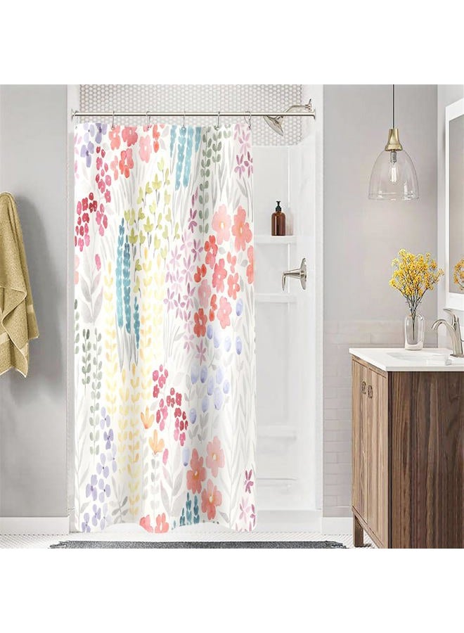 MAYZUS Small Stall Shower Curtain 36 x 72 Inch, Half Narrow Dorm Cute Floral Shower Curtain for Bathroom, Colorful Wildflower Boho Cottagecore Fabric Shower Curtain Set with Hooks, Ivory - Image 1