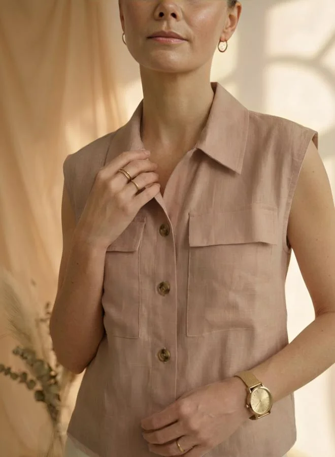 Mish Pink Sleeveless Shirt with Pocket Detail