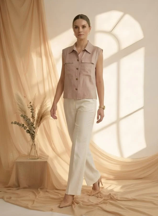 Mish Pink Sleeveless Shirt with Pocket Detail