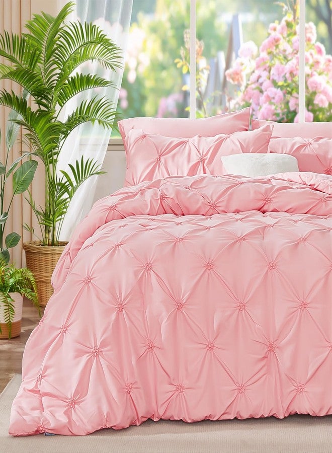 BEDELITE Pink Comforter Set Queen - 3 Pieces Boho Pintuck Bedding Comforter Sets, Lightweight Soft & Warm Bed Comforter Queen with 2 Pillowcases for All Season - Image 2