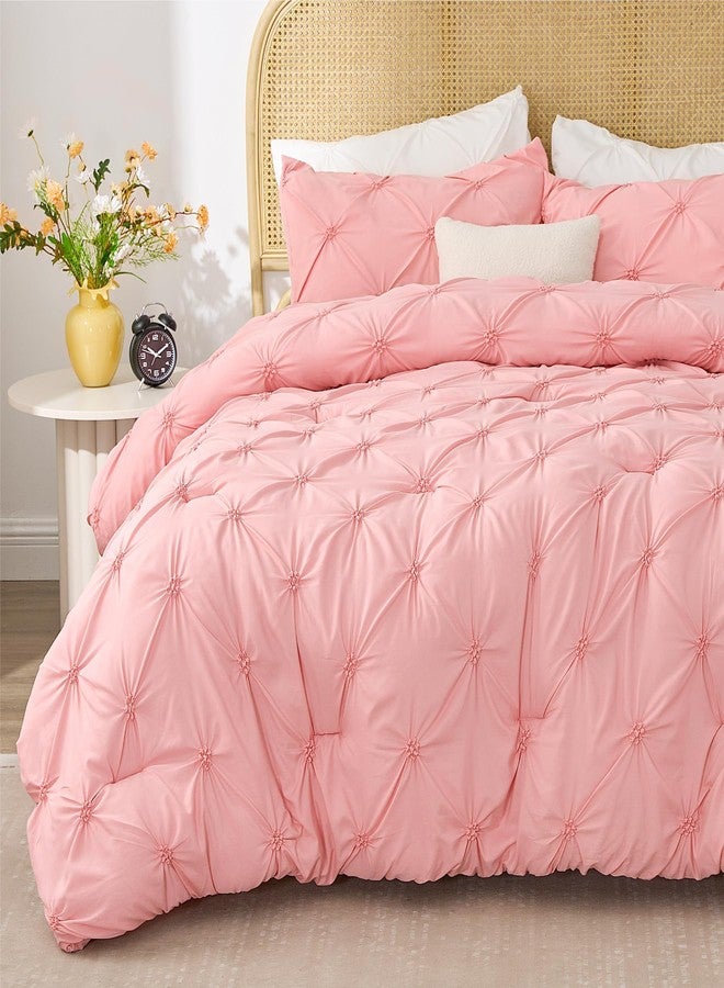 BEDELITE Pink Comforter Set Queen - 3 Pieces Boho Pintuck Bedding Comforter Sets, Lightweight Soft & Warm Bed Comforter Queen with 2 Pillowcases for All Season - Image 1