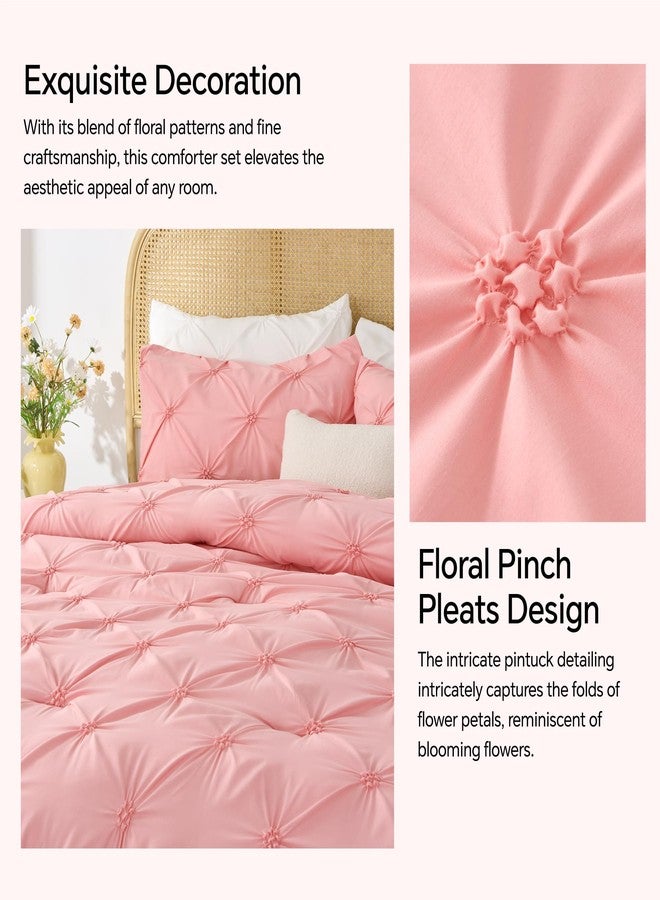 BEDELITE Pink Comforter Set Queen - 3 Pieces Boho Pintuck Bedding Comforter Sets, Lightweight Soft & Warm Bed Comforter Queen with 2 Pillowcases for All Season - Image 4