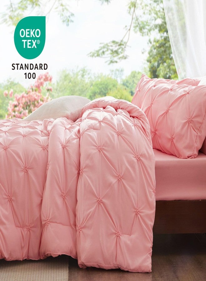 BEDELITE Pink Comforter Set Queen - 3 Pieces Boho Pintuck Bedding Comforter Sets, Lightweight Soft & Warm Bed Comforter Queen with 2 Pillowcases for All Season - Image 3