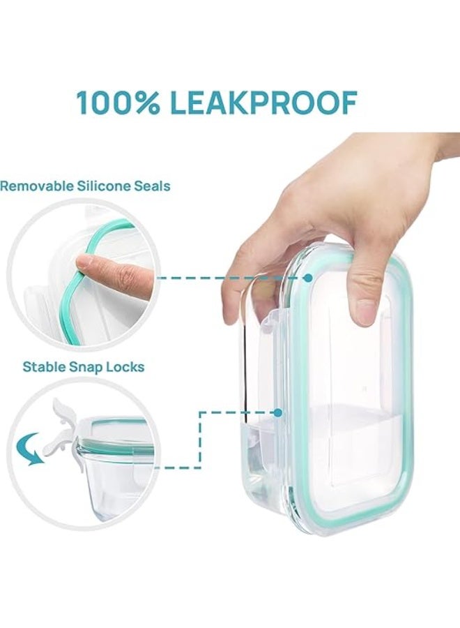 جرين تايجر لیک پروف لاکنگ لِڈز کے ساتھ 8 پیک گلاس میل پریپ کنٹینرز، مائکروویو، اوون، فریزر اور ڈش واشر کے لیے ایئر ٹائٹ فوڈ اسٹوریج کنٹینرز، بی پی اے فری، گرین - Image 2