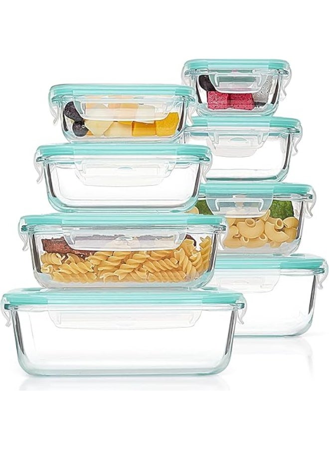 جرين تايجر لیک پروف لاکنگ لِڈز کے ساتھ 8 پیک گلاس میل پریپ کنٹینرز، مائکروویو، اوون، فریزر اور ڈش واشر کے لیے ایئر ٹائٹ فوڈ اسٹوریج کنٹینرز، بی پی اے فری، گرین - Image 1