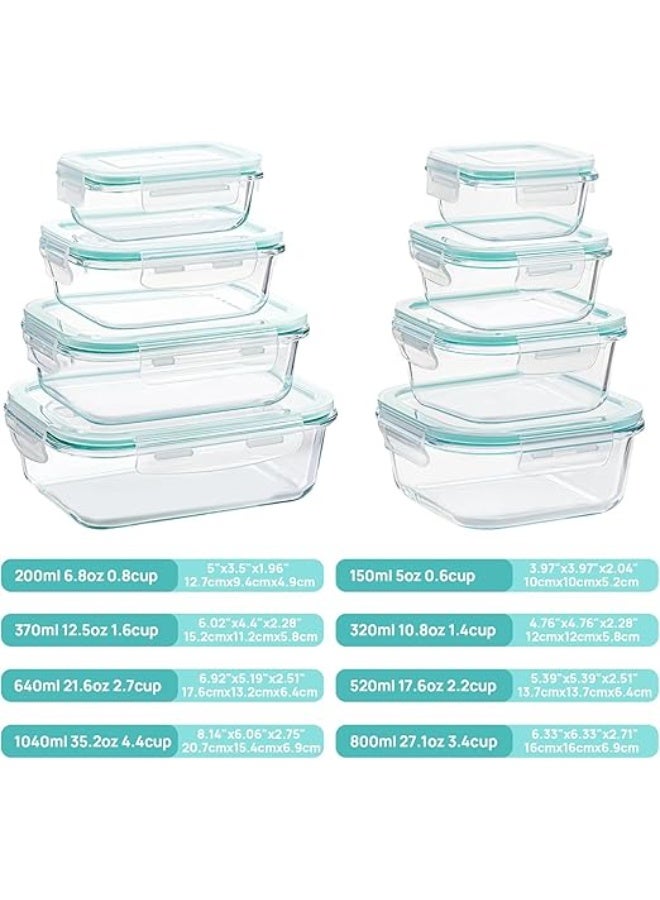جرين تايجر لیک پروف لاکنگ لِڈز کے ساتھ 8 پیک گلاس میل پریپ کنٹینرز، مائکروویو، اوون، فریزر اور ڈش واشر کے لیے ایئر ٹائٹ فوڈ اسٹوریج کنٹینرز، بی پی اے فری، گرین - Image 5