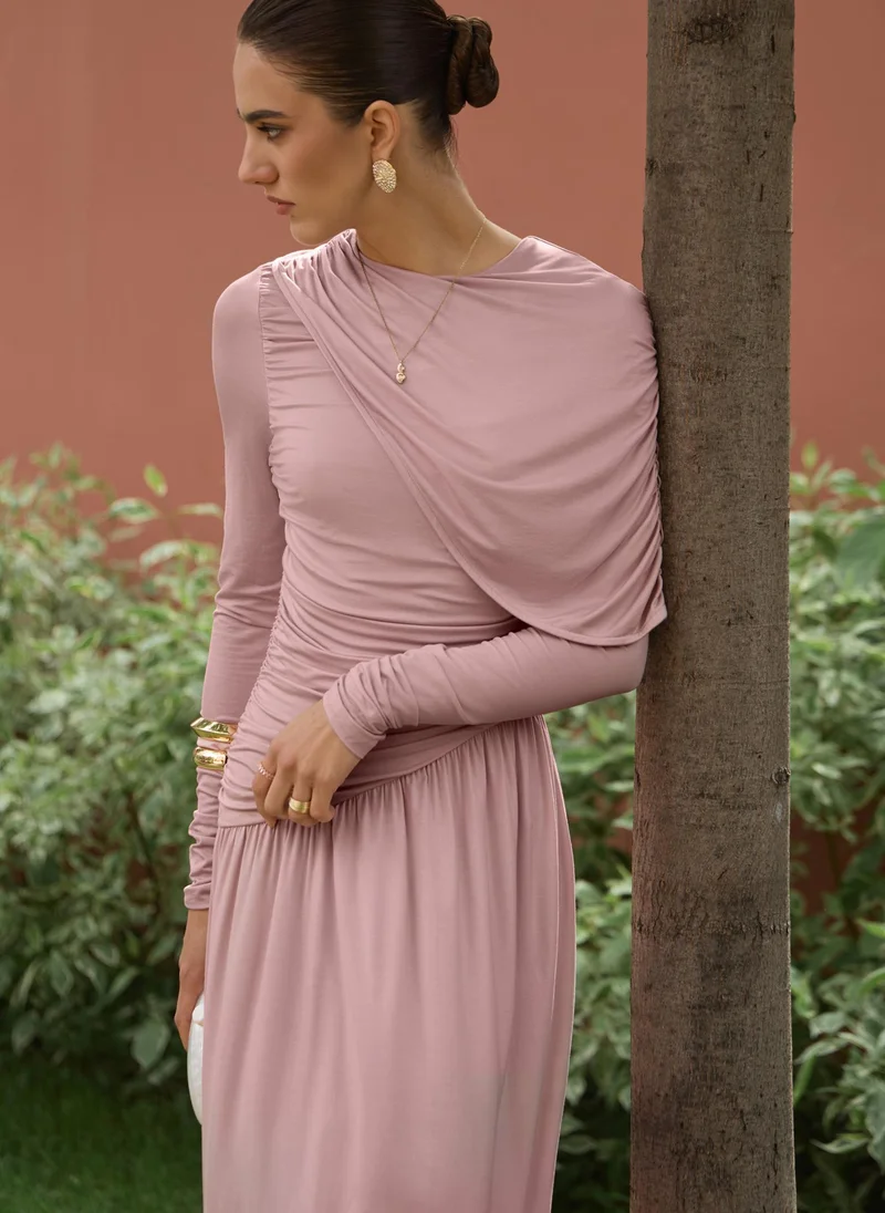 Lichi One shoulder draped jersey maxi dress