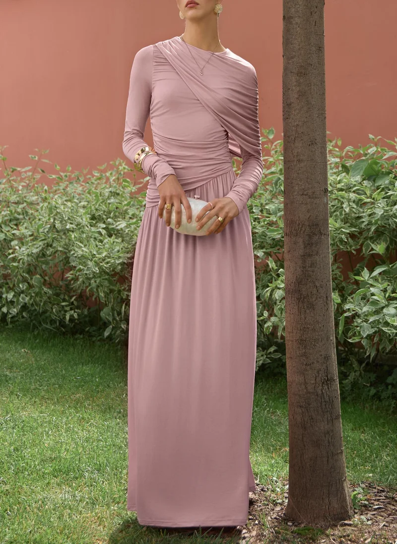 Lichi One shoulder draped jersey maxi dress