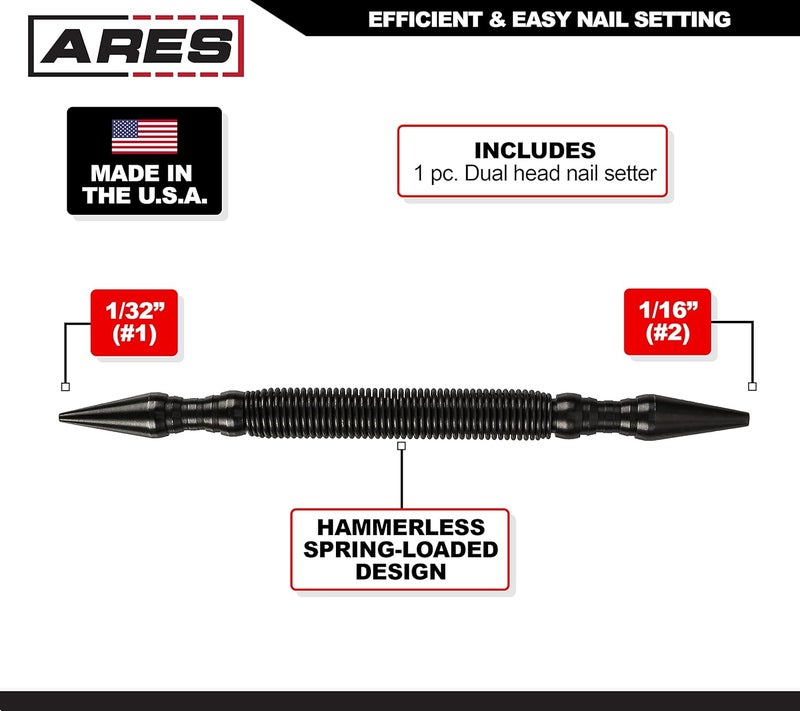 ARES 10016 – مجموعة مسمار مزدوج الرأس – ميزات تصميم مزدوج الرأس بحجم 1/32 بوصة (#1) و 1/16 بوصة (#2) – مصنوعة بدقة باستخدام CNC - قوة ضرب 5000 PSI - Image 2