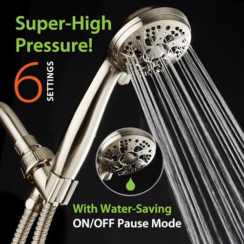 AquaDance For California High Pressure 6-Setting Full Brushed Nickel Face Handheld Shower with Hose for Ultimate Shower Experience! Officially Tested to Meet Strict US Quality & Performance Standards! - Image 4