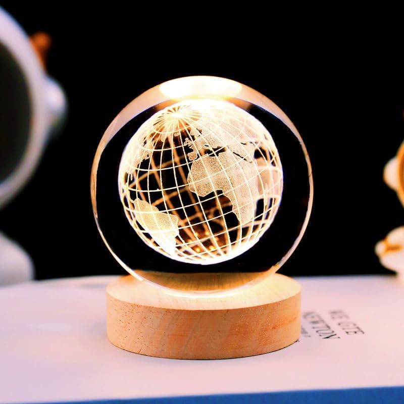 CPENSUS 3D Galaxy Crystal Ball Night Lamp,Solar System, USB Table Colorful LED Wooden Crystal Ball for Home Decoration Birthday Gift for Teens Boys and Girls (Earth) - Image 3