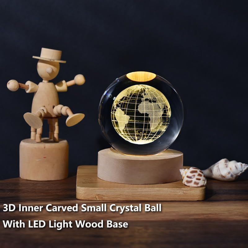 CPENSUS 3D Galaxy Crystal Ball Night Lamp,Solar System, USB Table Colorful LED Wooden Crystal Ball for Home Decoration Birthday Gift for Teens Boys and Girls (Earth) - Image 2