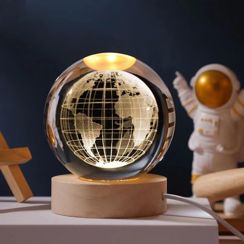 CPENSUS 3D Galaxy Crystal Ball Night Lamp,Solar System, USB Table Colorful LED Wooden Crystal Ball for Home Decoration Birthday Gift for Teens Boys and Girls (Earth) - Image 1