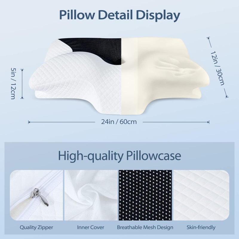 HOMCA Cervical Contour Memory Foam Pillow for Pain Relief, Orthopedic Neck Bed Pillow for Side Sleepers Back and Stomach - Image 4