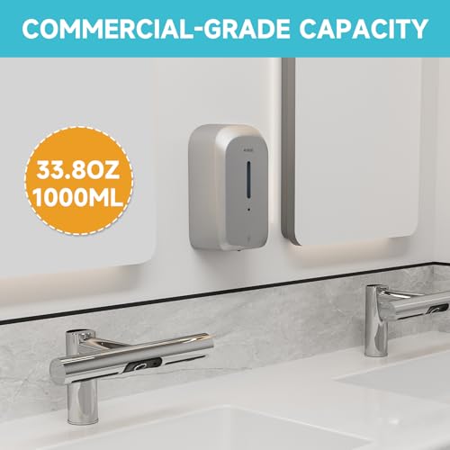 AIKE 33.8oz Automatic Wall Mount Liquid Soap Dispenser with Commercial ABS Construction, Model AK1226S(Silver) - Image 2