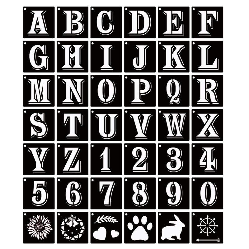 ASMPIO 5 Inch Letter Stencils Symbol Numbers Craft Stencils 42 Pcs Reusable Plastic Alphabet Templates for Painting on Wood Wall Fabric Rock Glass Signage DIY Art Projects