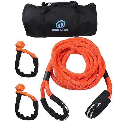 Ucreative 1" x 30' Kinetic Recovery & Tow Rope Kit Max 48,000 lbs Breaking Strength with 2PCS Synthetic Soft Shackles for Off-Road Vehicle 4WD Pick Up Truck SUV (Orange) - Image 1