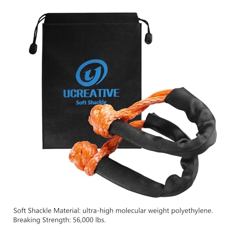 Ucreative 1" x 30' Kinetic Recovery & Tow Rope Kit Max 48,000 lbs Breaking Strength with 2PCS Synthetic Soft Shackles for Off-Road Vehicle 4WD Pick Up Truck SUV (Orange) - Image 2