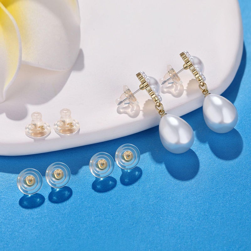 Moconar 14K Gold Silicone Earring Backs Replacements,Locking Secure Earring Backs for Studs/Droopy Ears,No-Irritate Hypoallergenice Soft Clear Earring Backs for Diamond Earrings - Image 2