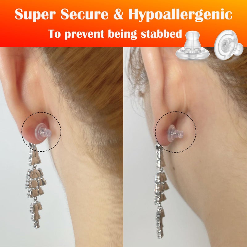Moconar 14K Gold Silicone Earring Backs Replacements,Locking Secure Earring Backs for Studs/Droopy Ears,No-Irritate Hypoallergenice Soft Clear Earring Backs for Diamond Earrings - Image 3
