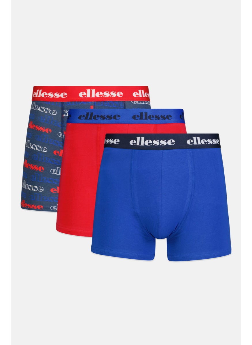Ellesse Men 3 Pack Brand Logo Trunks, Blue/Red/Navy  - Image 1