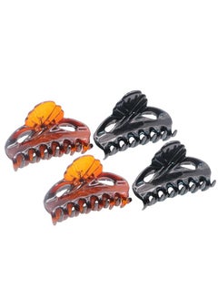 Parcelona French Poppy Tortoise Shell Brown And Black Small 2 ¼" Celluloid Set Of 4 Good Grip Hair Claw Clip Clamps For Women And Girls  - Image 1