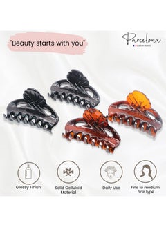 Parcelona French Poppy Tortoise Shell Brown And Black Small 2 ¼" Celluloid Set Of 4 Good Grip Hair Claw Clip Clamps For Women And Girls  - Image 2