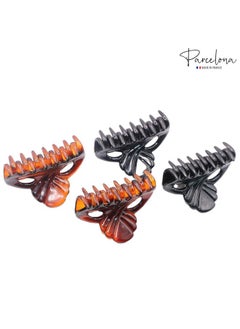 Parcelona French Poppy Tortoise Shell Brown And Black Small 2 ¼" Celluloid Set Of 4 Good Grip Hair Claw Clip Clamps For Women And Girls  - Image 4