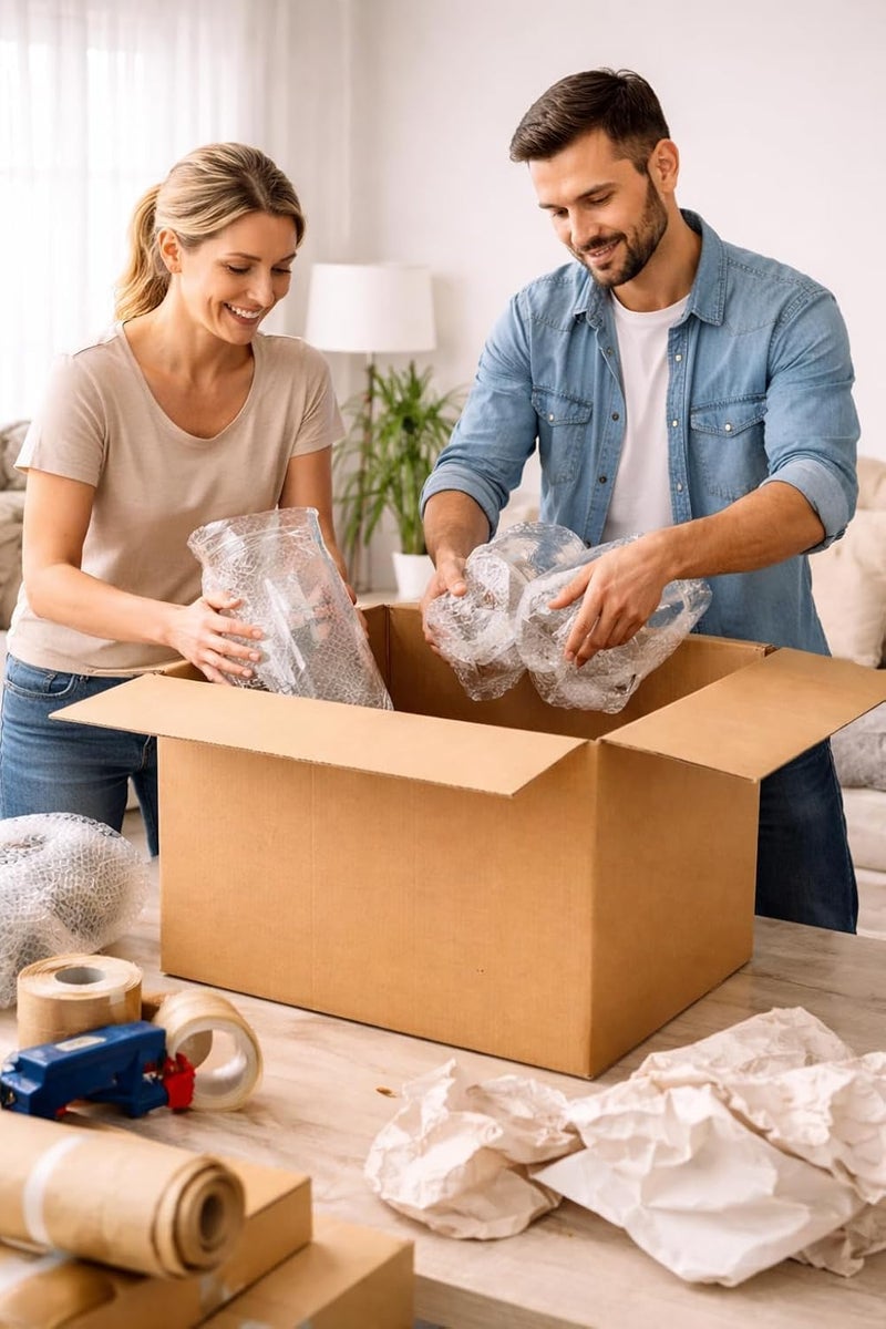 صندوق كرتون من الورق المقوى للنقل والتعبئة بهيكل من 3 طبقات للتخزين في المنزل والمكتب 50 × 50 × 50 سم، 3 صناديق، سعة تحمل كل صندوق 30 كيلوجرام - Image 2