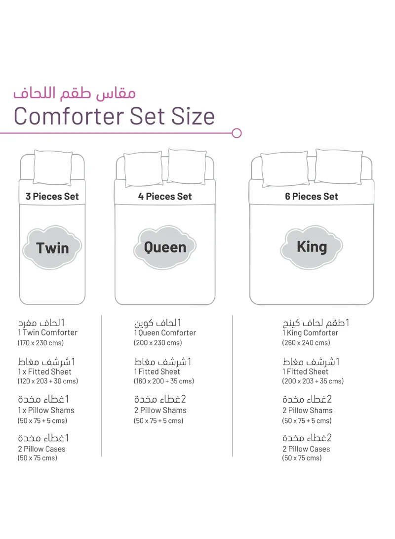 Donetella 6-Piece Comforter Set with Bed linen for King Size -240x260cm -Green , Soft Brushed Microfiber Facbric.